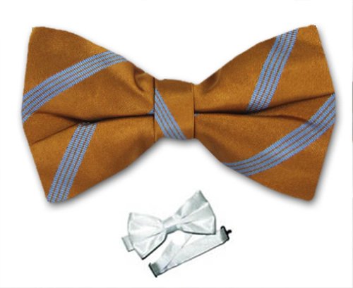 Men's - Orange - Sky Blue - Silk Pre-Tied Striped Bowtie