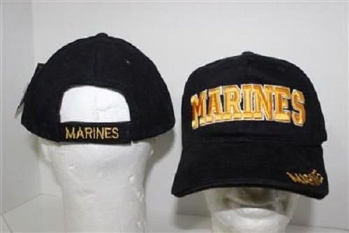 Black and Gold 3D Letters USMC Marines Marine Baseball Hat Cap