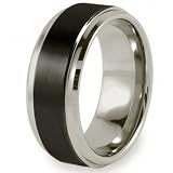 Ridged Edge Brushed and Polished Black Plated Tungsten Carbide Ring (9.0mm) - Sizes 7 - 13
