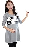 (mind items) マタニティ ウェア ワンピース ボーダー タイプ 授乳口 付き(ファスナー43センチ） Mサイズ Ｌサイズ ＸＬサイズ (XL グレー)