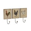 Cocotte Chicken Design Set of 3 Rustic Hooks on Wood