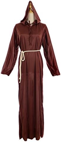 HLCJ Friar Medieval Hooded Monk Renaissance Priest Robe Costume Cosplay (Brown)