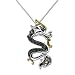 Sterling Silver and 14k Yellow Gold Black and Champagne Diamond Dragon Pendant (0.14 cttw), 18"