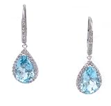 14K 6.90 CTW Pear Shaped Blue Topaz & Diamond Earrings