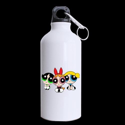 Cute Powerpuff Girls Custom Personalized Aluminum Sports Bottle Water Bottles White 13.5 OZ Travel Bottle (Two Sides Printed)