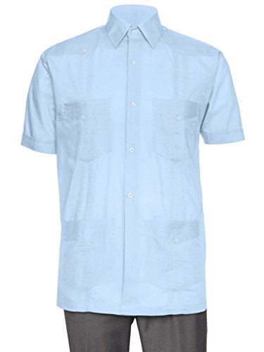 Gentlemens Collection Mens Short Sleeve Linen Look Guayabera Shirt Light Blue X-Large