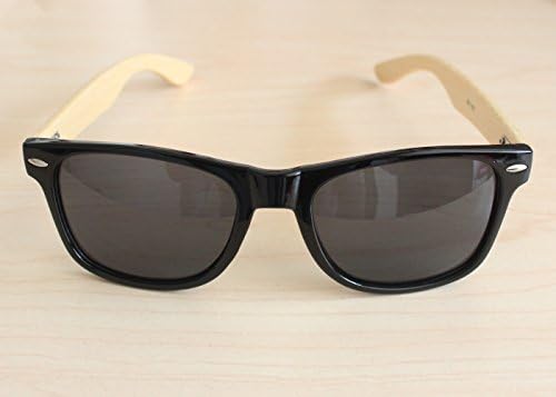 UV400 Man Woman Handmade Bamboo Wood Leg Sunglasses Aviator Wayfarer Retro Vintage Wooden Sides [Black]