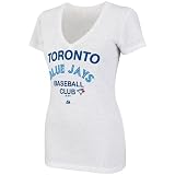 MLB Women's Toronto Blue Jays City Pretty Short Sleeve Deep V-Neck Confetti Flecked Tee (White With Multi, Medium)