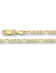 14K Yellow Gold Classic Figaro Chain Bracelet - Width 2.6mm - Length 7 Inch