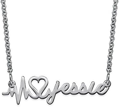Custom Heartbeat Necklace in Sterling Silver 0.925 - Personalized with any name