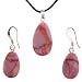 Pink Matrix Jasper Flatdrop Shaped Pendant and Earrings Set - 13x22mm Pendant, 11x17mm Earrings - Adjustable Cord Necklace