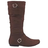 Womens Chocolate Brown Faux Suede Flat Mid Calf Boots