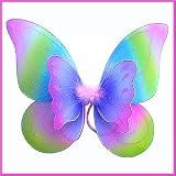 Double Layered Rainbow Fairy Princess Butterfly Costume Dress-up Wings w/ Pink, Purple, Blue and Green Best Rainbow Fairy Wings