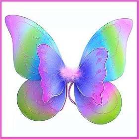  Double Layered Rainbow Fairy Princess Butterfly Costume Dress-up Wings w/ Pink, Purple, Blue & Green Best Rainbow Fairy Wings