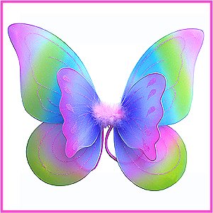 Double Layered Rainbow Fairy Princess Butterfly Costume Dress-up Wings with Pink, Purple, Blue & Green Best Rainbow Fairy Wings