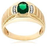 10k Yellow Gold Lab Created Emerald and Diamond Men's Ring