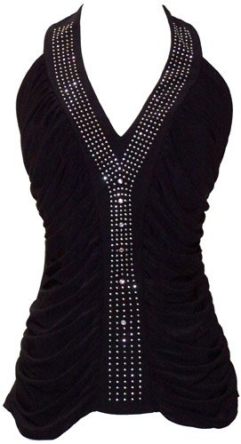 Ruched Studded Halter Top w/ Crystals