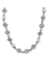 Silver w/ 14k Yellow Gold 6-6.5mm Freshwater Cultured Pearl 20in Necklace