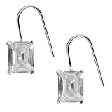 Sterling Silver Rectangular Ascher-Cut White Cubic Zirconia Drop Earrings
