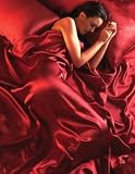 6 piece Satin Red Superking Size Duvet Cover Set (inc 1 duvet cover,1 fitted sheet,4 pillowcases)