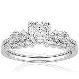 1.10 Ct Asscher Cut Petite Diamond Engagement Wedding Rings Pave-Set 14K VS2