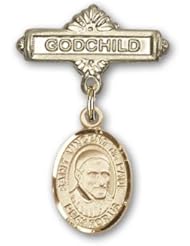 14K Gold Baby Badge with St. Vincent de Paul Charm and Godchild Badge Pin
