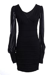 V-neck Bishop Long Sleeves Sheer Bandage Dress 