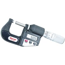 Starrett 734MXFL-25 LCD Outside Micrometer without Output, Friction Thimble, Lock Nut, Carbide Faces, 0-25mm Range, 0.001mm Graduation