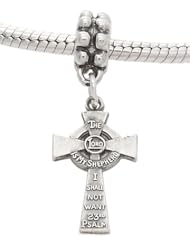 Sterling Silver One Sided Psalm 23 Cross Dangle Bead Charm