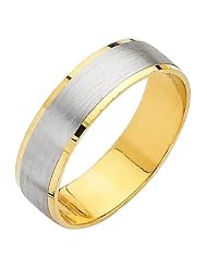 14k Yellow and White 2 Two Tone Gold Matte Embossed Designer Wedding Ring Ring... by 