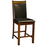 Set of 2 Counter Height Stools with Faux Leather Upholstery in Medium Oak F ....