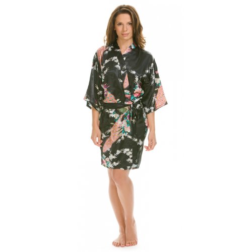Lovekimono Suki kimono robe de chambre femme en soyeux satin- Noir Lovekimono Suki kimono robe de chambre femme en soyeux satin- Noir