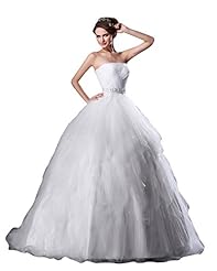 Strapless Natural   Waistline Lace Beaded   Tulle Floor Length  Ball Gown  Dress With Ruffles