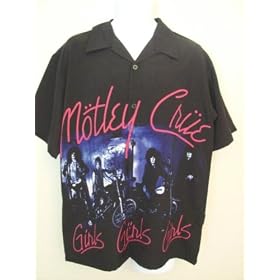 Dragonfly Clothing Motley Crue Girls Girls Girls Shirt Mens Button Front Vegas Shirt for Motley Crue Fans Size Large