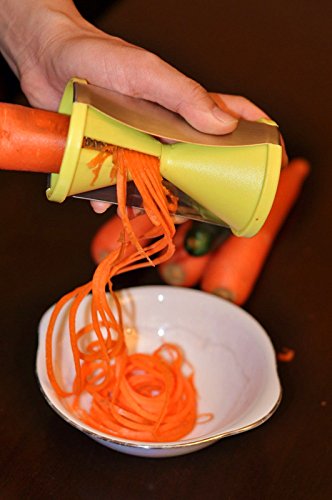 ON THE WAY(TM) Spiral Slicer: Stainless Steel Vegetable Spiralizer Special Japanese Blades 2 Julienne Sizes Best Spiral Cutter for Healthy Low Carb Veggie Meals and perfect for Zucchini/Carrots/cucumbers/potatoes(green)