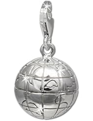 SilberDream Charm globe, 925 Sterling Silver Charms Pendant with Lobster Clasp for Charms Bracelet, Necklace or Earring FC724I