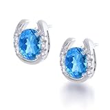 Bling Jewelry Sterling Silver Blue Topaz CZ Horseshoe Stud Earrings