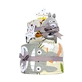 トトロのおむつケーキ　お楽しみ大トトロ　2段 バス停ミニタオル＆大きいタオル(バスタオル フェイスタオル)　パンパースパンツMサイズ名入れ刺繍対応