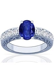Platinum Oval Cut Blue Sapphire Ring With Sidestones