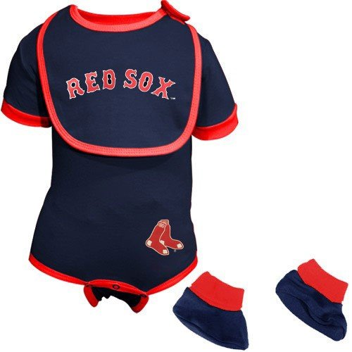 MLB Unisex Infant/Toddler Boston Red Sox Onesie Bib & Bootie (Navy, 6-9 Months)
