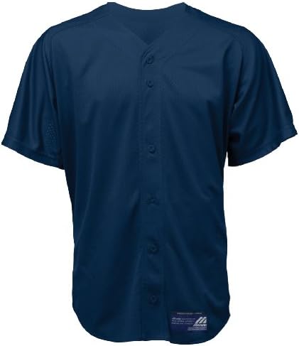 Mizuno Boy's Full Button Mesh Short Sleeve Baseball Jersey, Navy, Medium