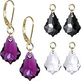 Solid 14k Gold Amethyst Austrian Crystal Interchangeable Earrings