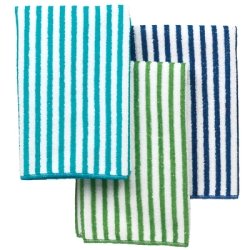 Ritz 3 Pack 16 by 19 Inch Stripe Microfiber Bar Mop Towel, White with Green and Blue Stripes