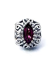 Gift for January Birthday, Sterling Silver Filigree Design Charm with Rhodolite Garnet ,(January Birthstone), Fits Pandora and All Brands Charm Bracelets and Necklaces.
