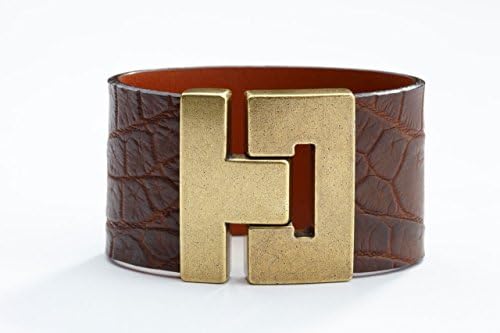 Odet Wide Handmade Luxury Alligator Leather Bracelet Matte Brown Gold/Silver Clasp Finish for Women