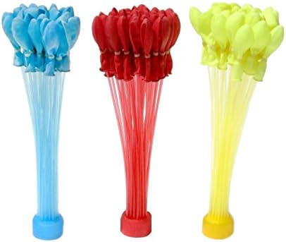 Magic Water Balloons - 3 Bunches Fills in 60 Seconds 111 Total Water Balloons Already Tied Water Balloon Filler Self Sealing (Red Blue Yellow)