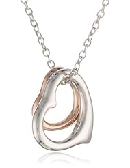 By Joy Jewelry Sterling Silver and Rose Heart Pendant Necklace, 18.4"