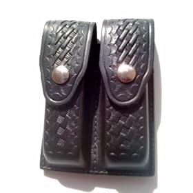Double Magazine Pouch Black Weave Leather Fits Taurus PT92, PT99, Beretta 92C, 92D, 92F, 92G, 96C, 96D, 96F, 96G; RUGER P89, P93, P94; SIG SAUER P226; S&W 441, 909, 915, 4006, 4046, 5903, 5904, 5906, 5946; TAURUS PT92, PT99