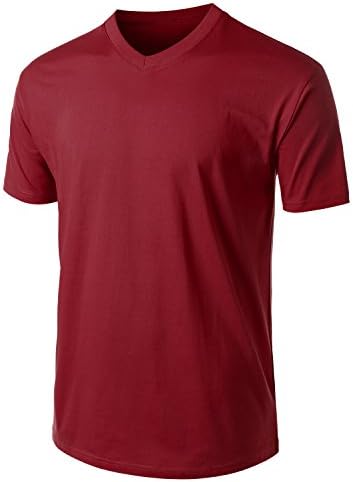 URBANCREWS Mens Hipster Hip Hop Classic Jersey V-Neck T-shirt- BURGUNDY SMALL