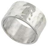 Sterling Silver Hammered Finish Flat Band, 7/16 (11mm) wide
